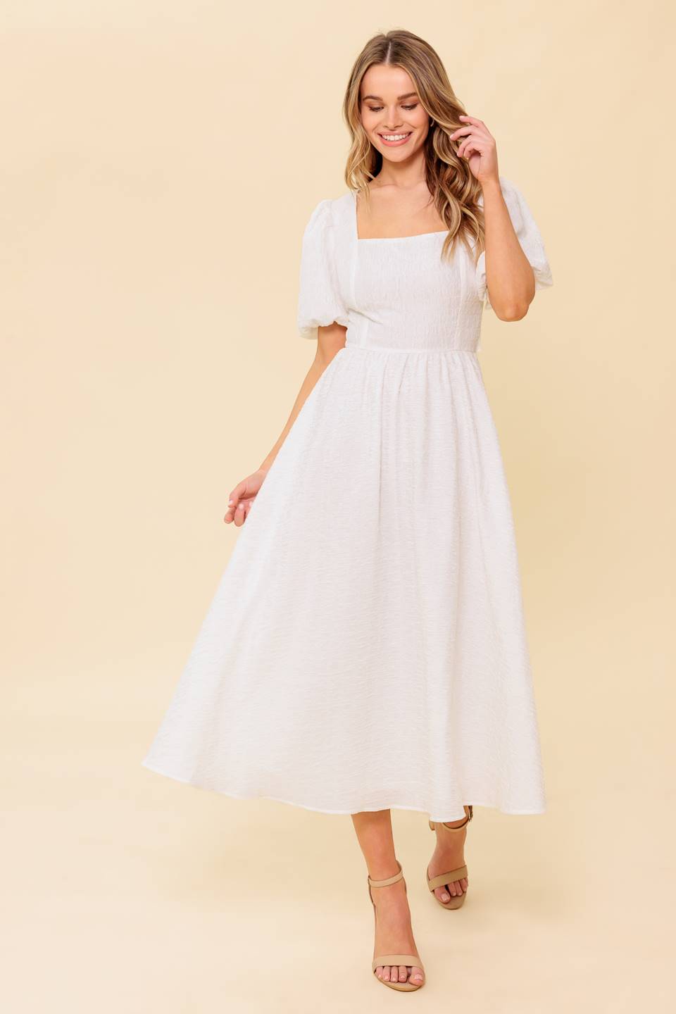 SLEEK DEDICATION IVORY WOVEN MDI DRESS Flying Tomato